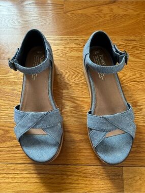 TOMS Denim Crisscross Ankle-Strap Sandals in Light Blue